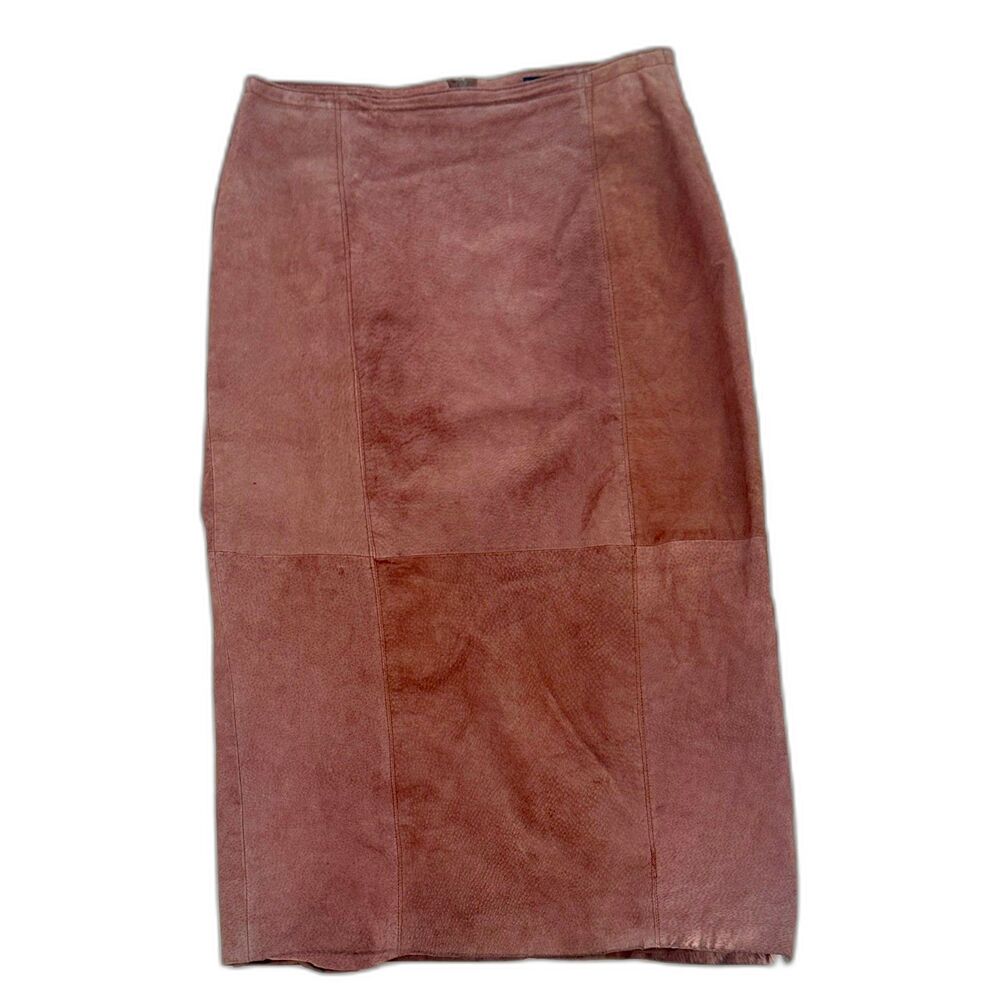 Vintage Savannah Brown Leather Suede Midi Skirt - Women's 12 P